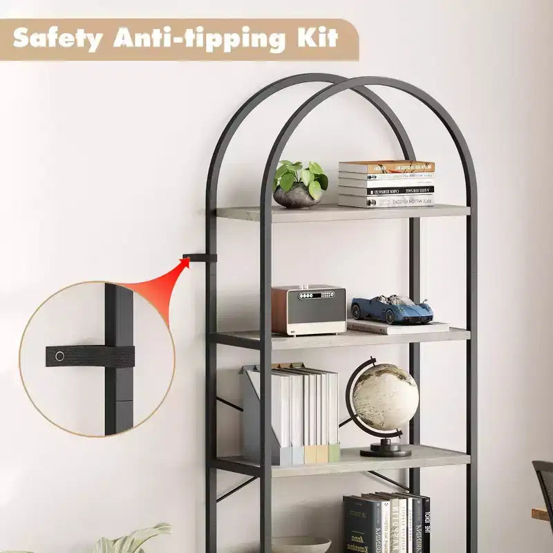 5 Tier Arched Bookshelf, Bookcase Display Racks Tall Bookshelves, Storage Rack Large Wood Book Shelf for Bedroom, Living Room, Office
