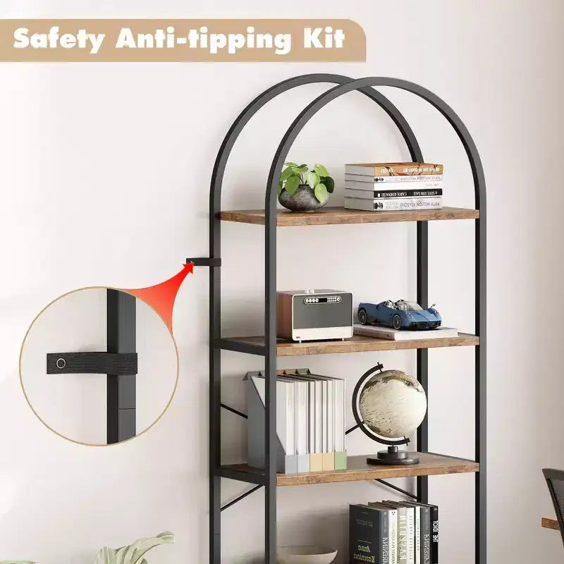 5 Tier Arched Bookshelf, Bookcase Display Racks Tall Bookshelves, Storage Rack Large Wood Book Shelf for Bedroom, Living Room, Office