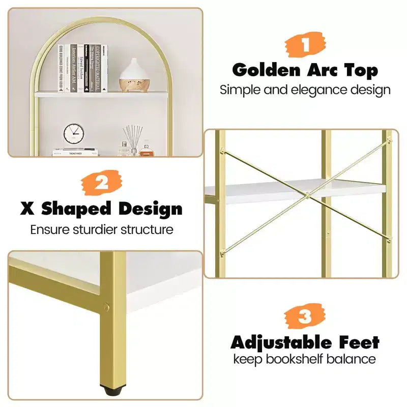 5 Tier Arched Bookshelf, Bookcase Display Racks Tall Bookshelves, Storage Rack Large Wood Book Shelf for Bedroom, Living Room, Office