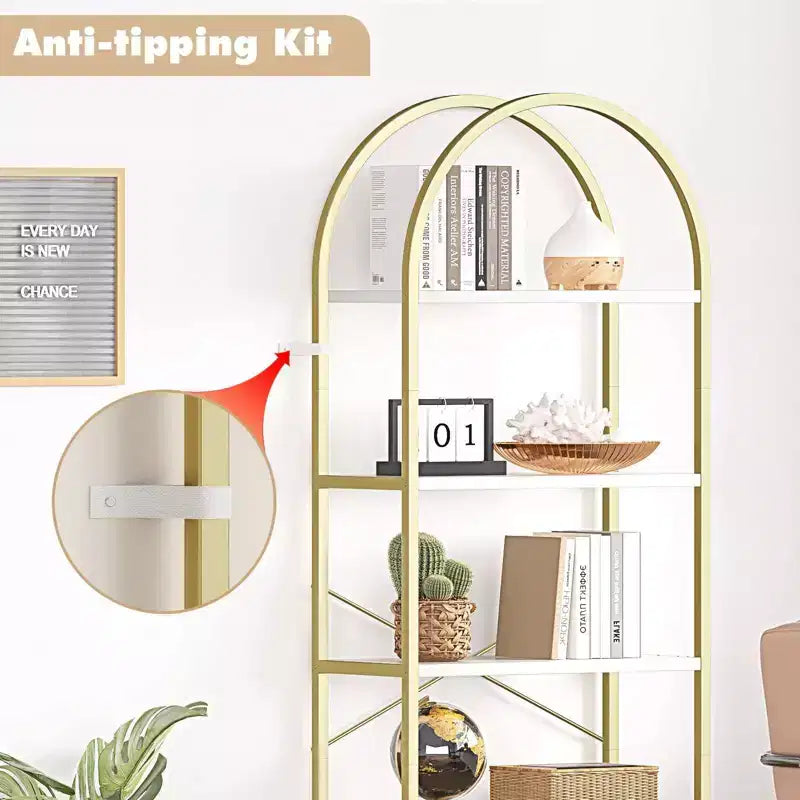 5 Tier Arched Bookshelf, Bookcase Display Racks Tall Bookshelves, Storage Rack Large Wood Book Shelf for Bedroom, Living Room, Office