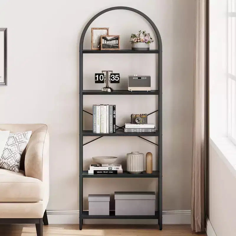 5 Tier Arched Bookshelf, Bookcase Display Racks Tall Bookshelves, Storage Rack Large Wood Book Shelf for Bedroom, Living Room, Office
