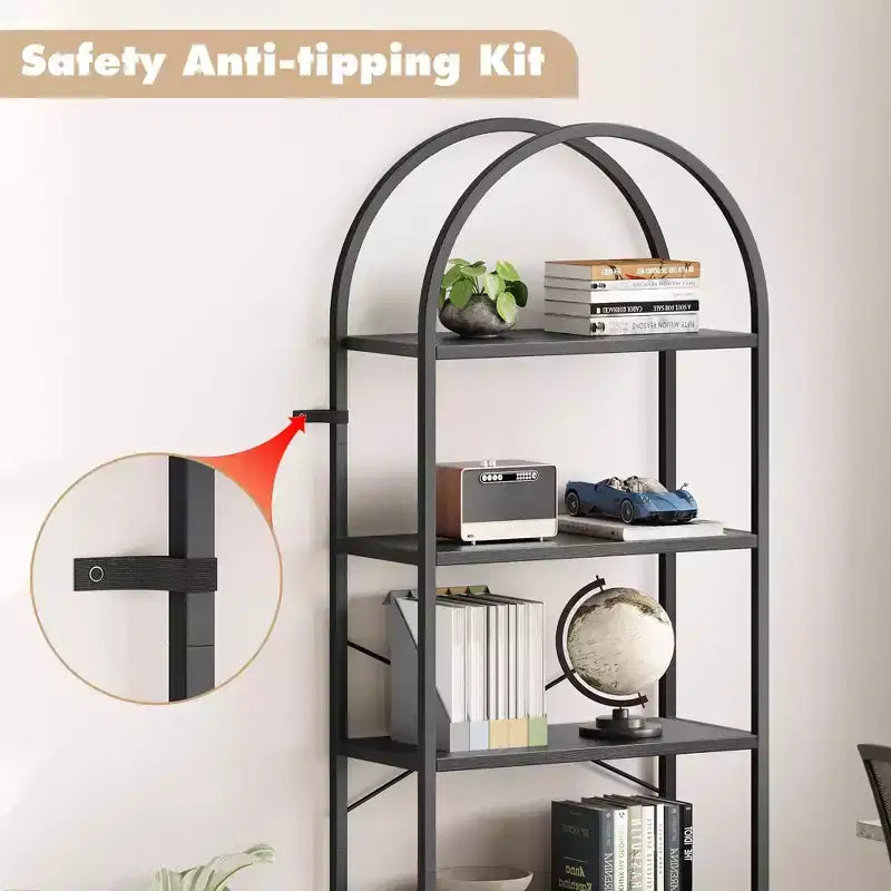 5 Tier Arched Bookshelf, Bookcase Display Racks Tall Bookshelves, Storage Rack Large Wood Book Shelf for Bedroom, Living Room, Office