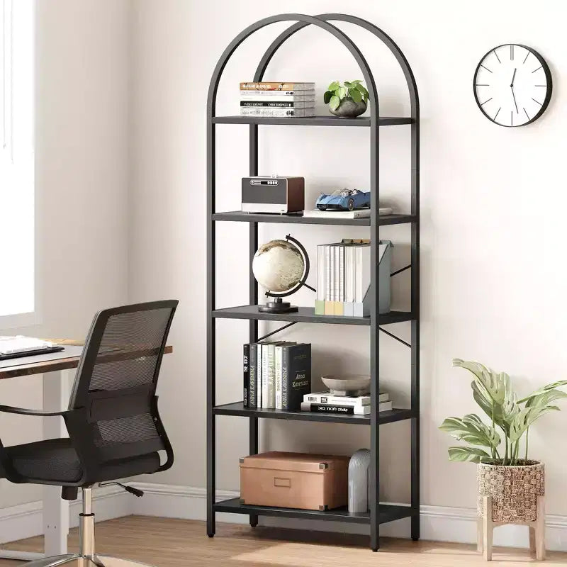 5 Tier Arched Bookshelf, Bookcase Display Racks Tall Bookshelves, Storage Rack Large Wood Book Shelf for Bedroom, Living Room, Office