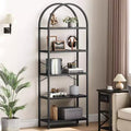 Coolmee 5 Tier Arched Bookshelf, Bookcase Display Racks Tall Bookshelves, Storage Rack Large Wood Book Shelf for Bedroom, Living Room, Office