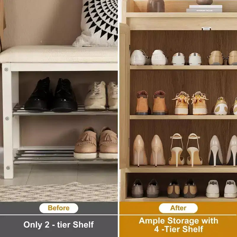 Shoe Cabinet for Entryway, Rattan Shoe Storage Organizer with Adjustable Shelves, Closed Shoe Rack for Hallway, Living Room, Bedroom