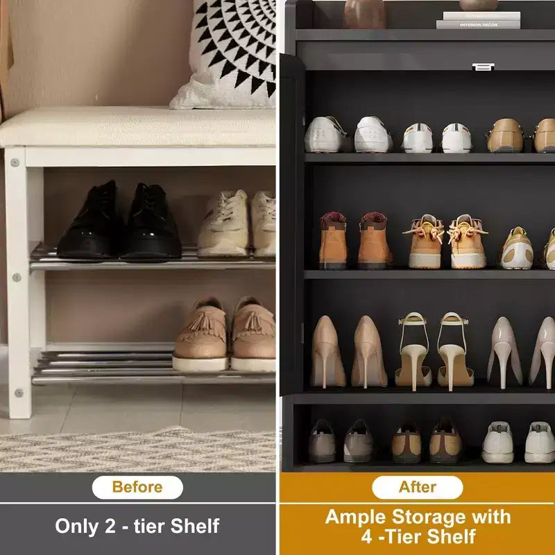 Shoe Cabinet for Entryway, Rattan Shoe Storage Organizer with Adjustable Shelves, Closed Shoe Rack for Hallway, Living Room, Bedroom
