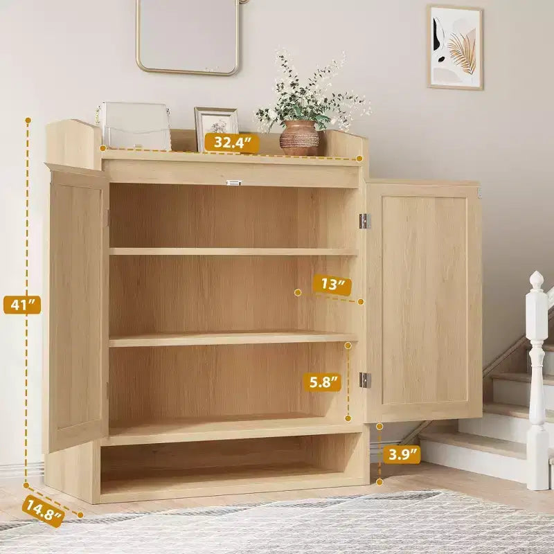 Shoe Cabinet for Entryway, Rattan Shoe Storage Organizer with Adjustable Shelves, Closed Shoe Rack for Hallway, Living Room, Bedroom