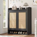 Coolmee Shoe Cabinet for Entryway, Rattan Shoe Storage Organizer with Adjustable Shelves, Closed Shoe Rack for Hallway, Living Room, Bedroom
