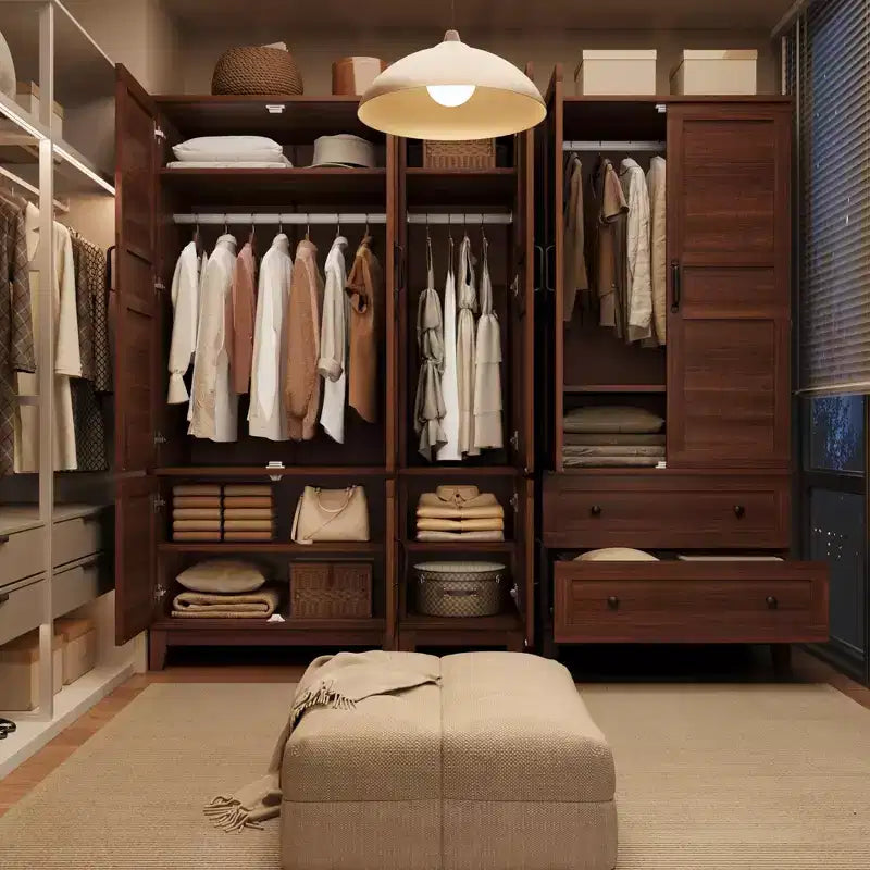 Armoire Wardrobe Closet with 4 Doors, 72 Wooden Wardrobe Cabinet with Hanging Rod, Freestanding Tall Clothing Armoire Cabinet