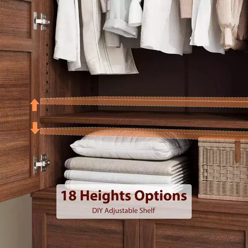 Armoire Wardrobe Closet with 4 Doors, 72 Wooden Wardrobe Cabinet with Hanging Rod, Freestanding Tall Clothing Armoire Cabinet
