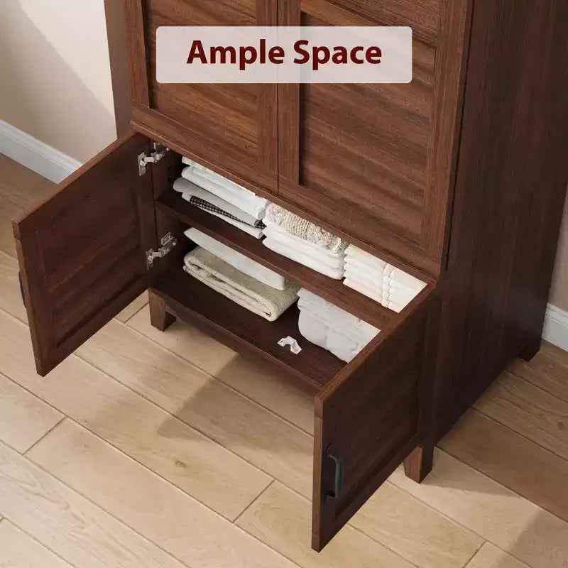 Armoire Wardrobe Closet with 4 Doors, 72 Wooden Wardrobe Cabinet with Hanging Rod, Freestanding Tall Clothing Armoire Cabinet