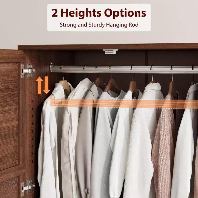 Armoire Wardrobe Closet with 4 Doors, 72 Wooden Wardrobe Cabinet with Hanging Rod, Freestanding Tall Clothing Armoire Cabinet