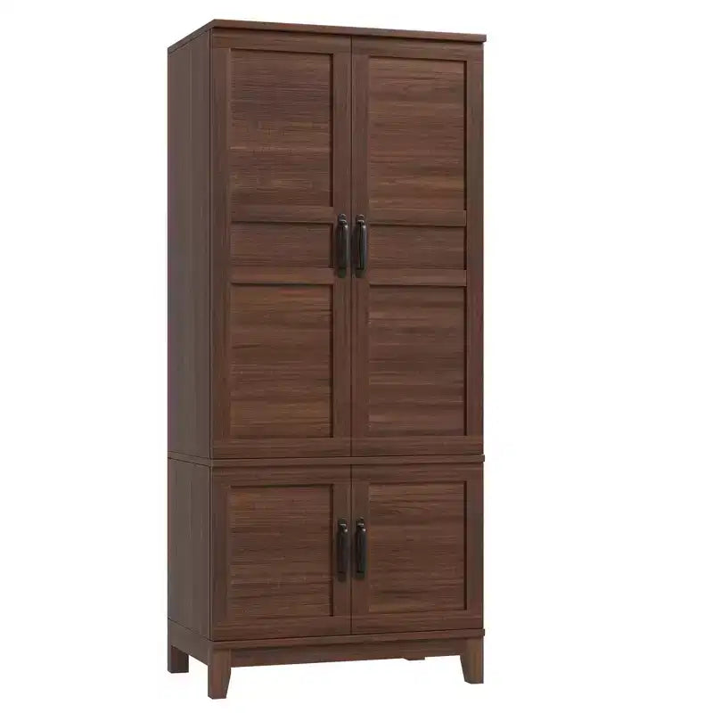 Armoire Wardrobe Closet with 4 Doors, 72 Wooden Wardrobe Cabinet with Hanging Rod, Freestanding Tall Clothing Armoire Cabinet