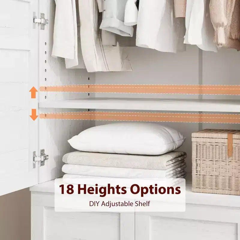 Armoire Wardrobe Closet with 4 Doors, 72 Wooden Wardrobe Cabinet with Hanging Rod, Freestanding Tall Clothing Armoire Cabinet