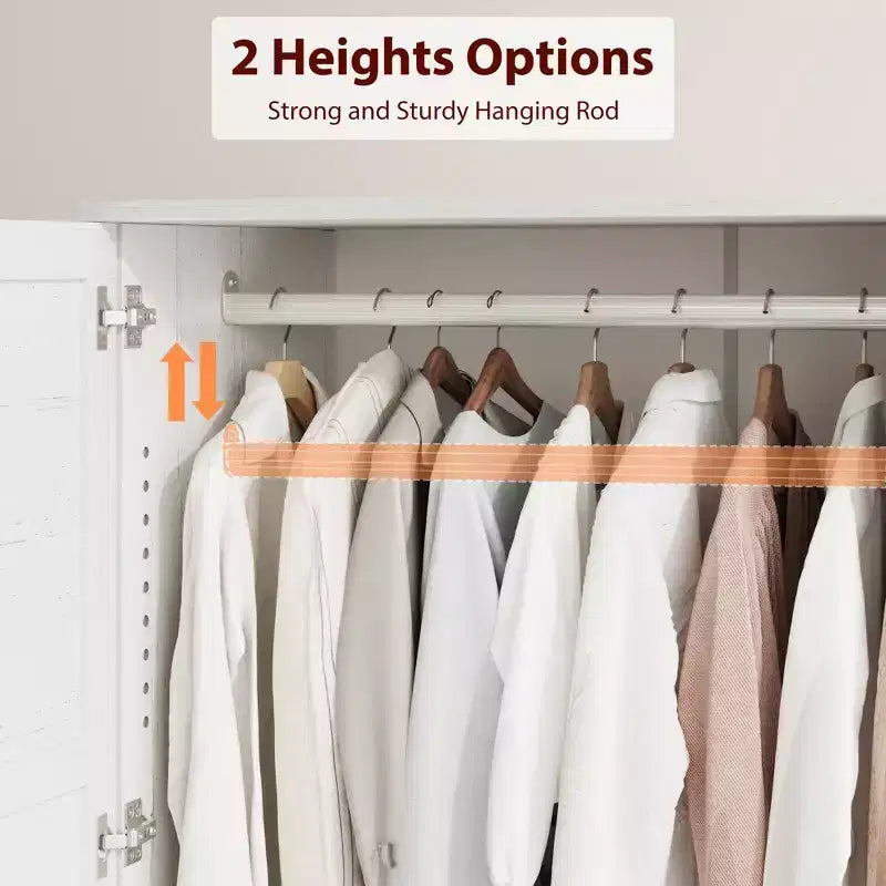 Armoire Wardrobe Closet with 4 Doors, 72 Wooden Wardrobe Cabinet with Hanging Rod, Freestanding Tall Clothing Armoire Cabinet