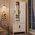Coolmee Armoire Wardrobe Closet with 4 Doors, 72 Wooden Wardrobe Cabinet with Hanging Rod, Freestanding Tall Clothing Armoire Cabinet