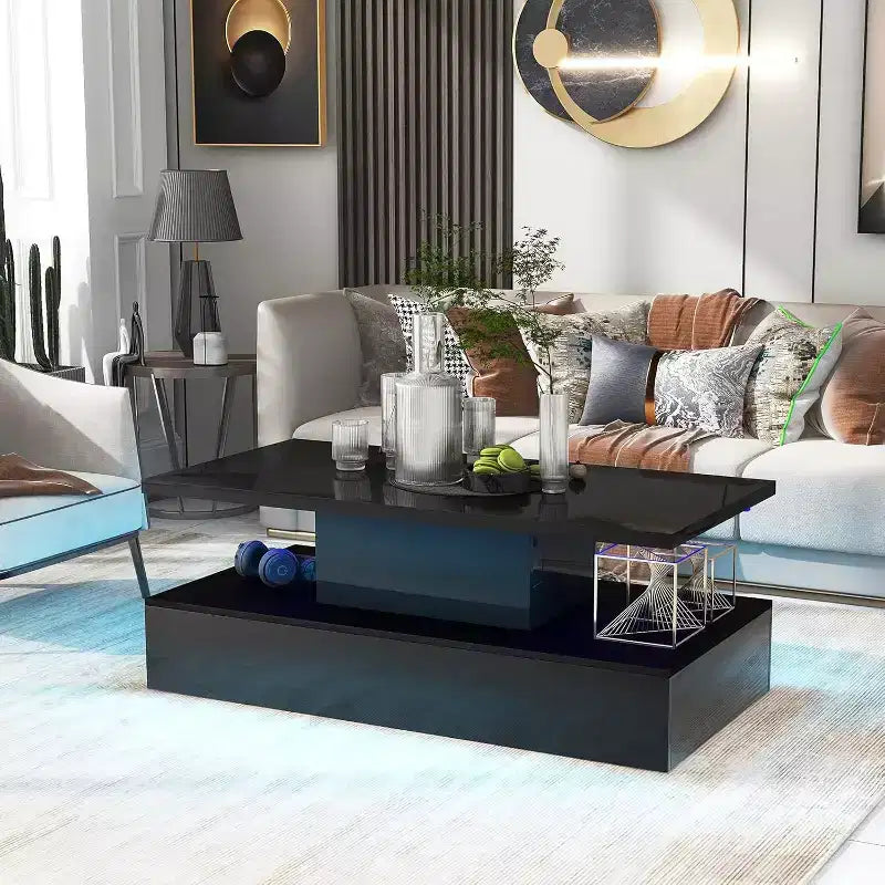 Modern Minimalist Coffee Table, 16-Color Ambient, RGB Modes, Easy Clean, Particle Board, Living Room Decor, Easy Assembly