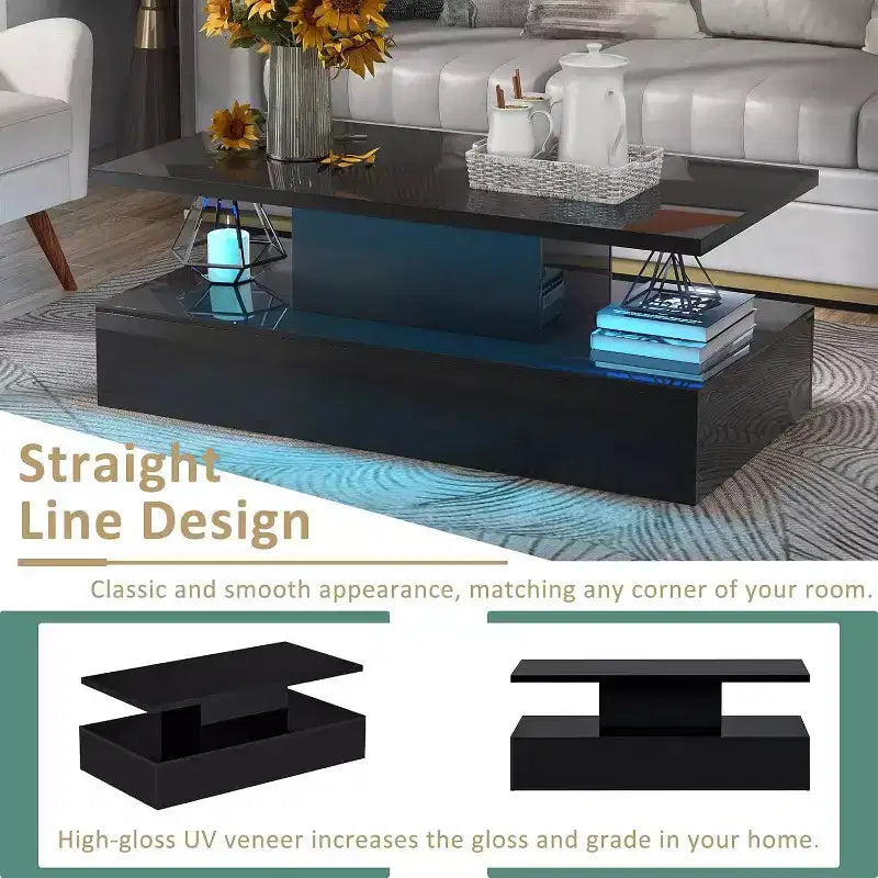 Modern Minimalist Coffee Table, 16-Color Ambient, RGB Modes, Easy Clean, Particle Board, Living Room Decor, Easy Assembly