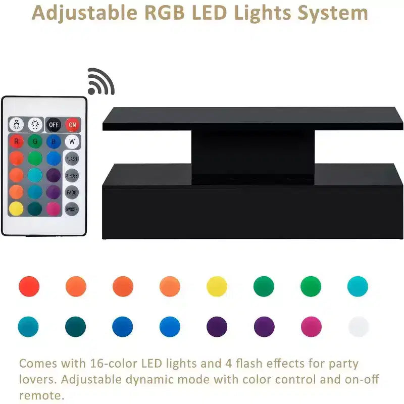 Modern Minimalist Coffee Table, 16-Color Ambient, RGB Modes, Easy Clean, Particle Board, Living Room Decor, Easy Assembly