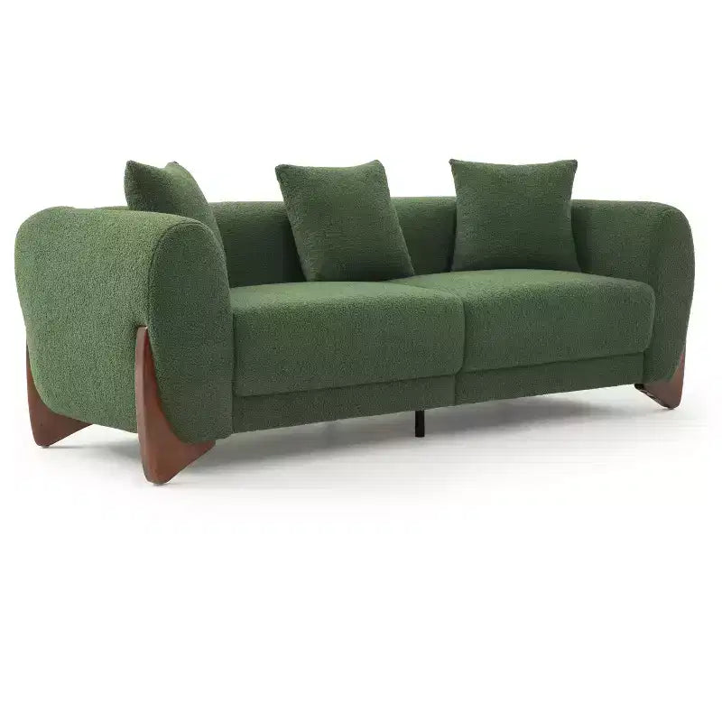 Mid Century Modern Sofa with Lamb Wool Fabric, Upholstered Living Room Sofa with Waist Cushion, Reading Sofa for Bedroom Sunroom