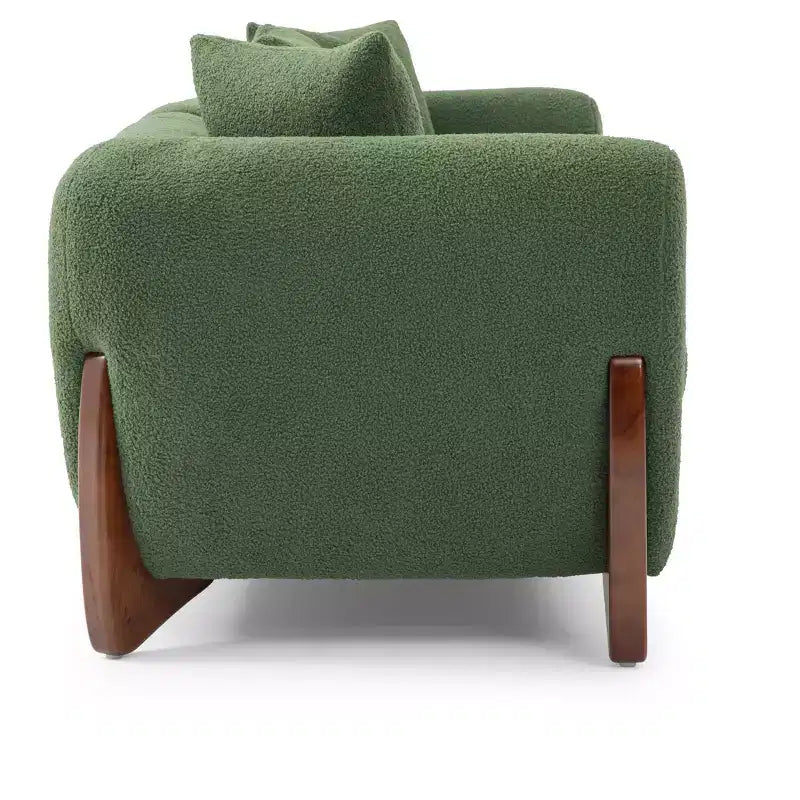 Mid Century Modern Sofa with Lamb Wool Fabric, Upholstered Living Room Sofa with Waist Cushion, Reading Sofa for Bedroom Sunroom