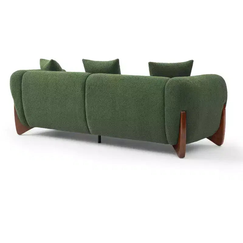 Mid Century Modern Sofa with Lamb Wool Fabric, Upholstered Living Room Sofa with Waist Cushion, Reading Sofa for Bedroom Sunroom