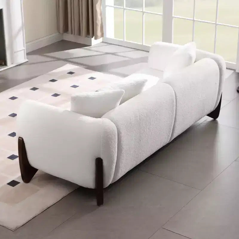 Mid Century Modern Sofa with Lamb Wool Fabric, Upholstered Living Room Sofa with Waist Cushion, Reading Sofa for Bedroom Sunroom