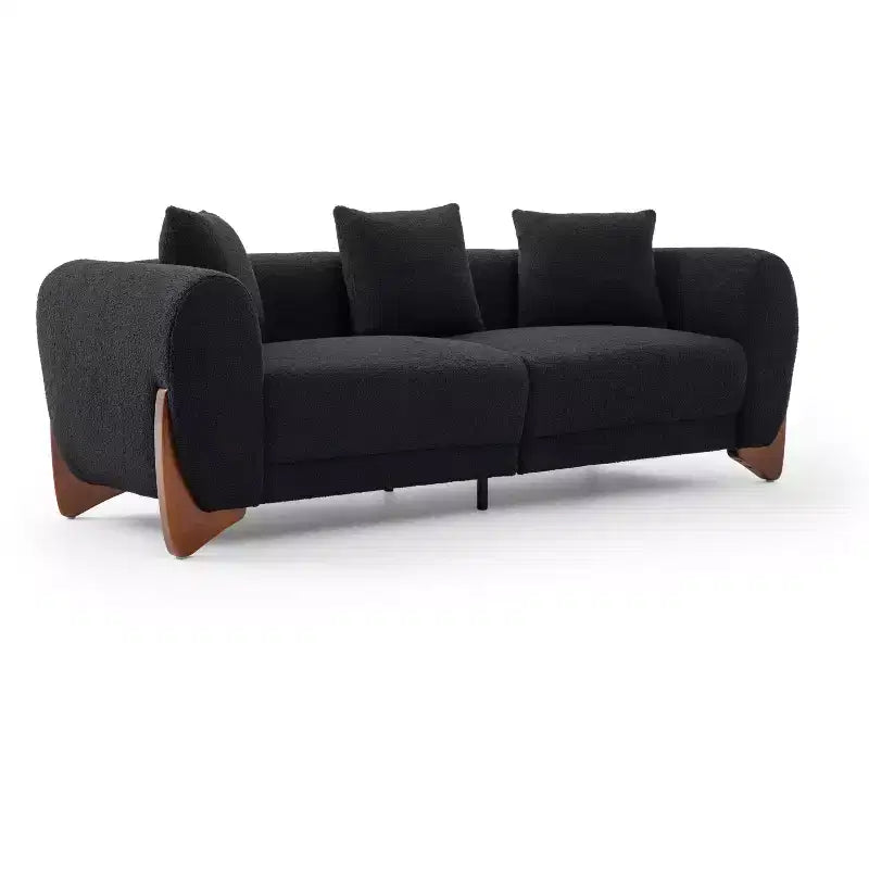 Mid Century Modern Sofa with Lamb Wool Fabric, Upholstered Living Room Sofa with Waist Cushion, Reading Sofa for Bedroom Sunroom