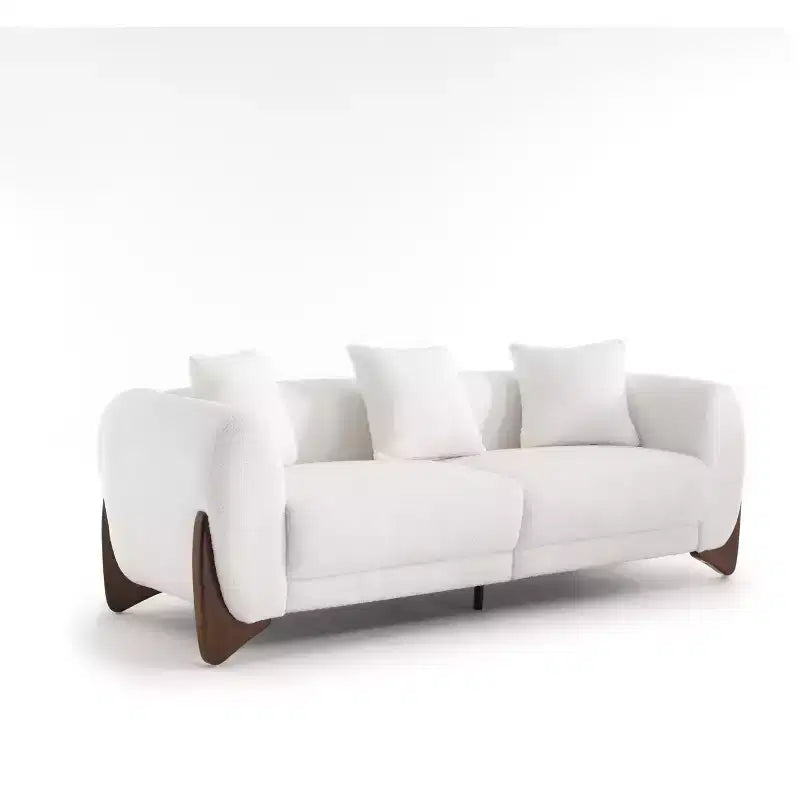 Mid Century Modern Sofa with Lamb Wool Fabric, Upholstered Living Room Sofa with Waist Cushion, Reading Sofa for Bedroom Sunroom