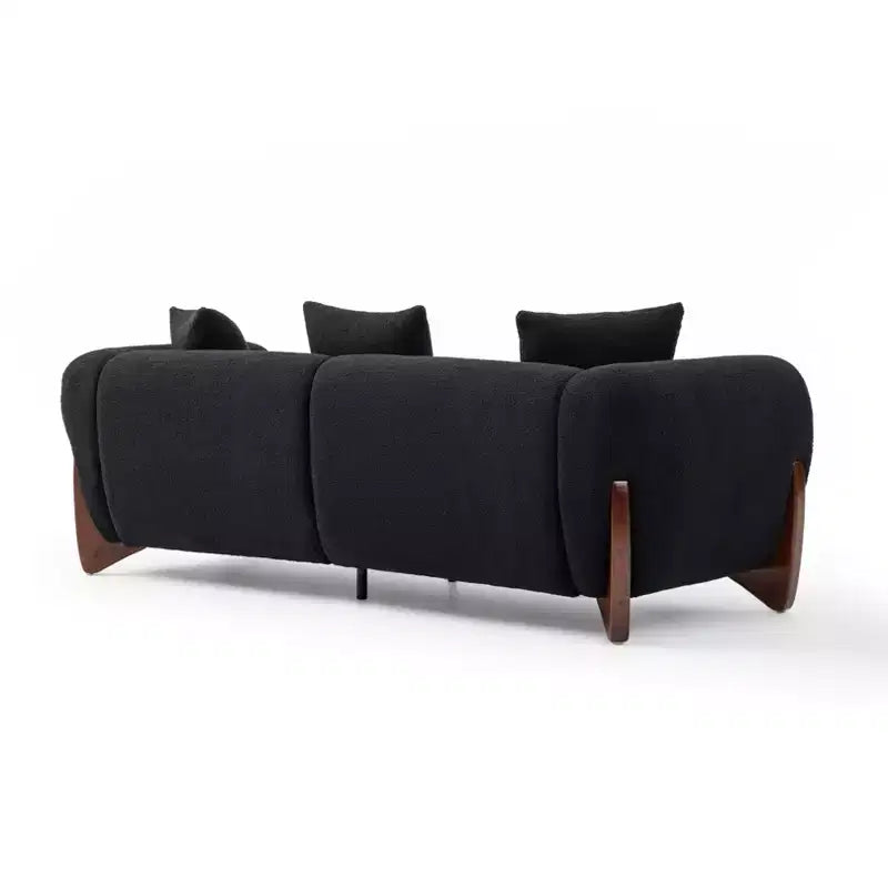 Mid Century Modern Sofa with Lamb Wool Fabric, Upholstered Living Room Sofa with Waist Cushion, Reading Sofa for Bedroom Sunroom