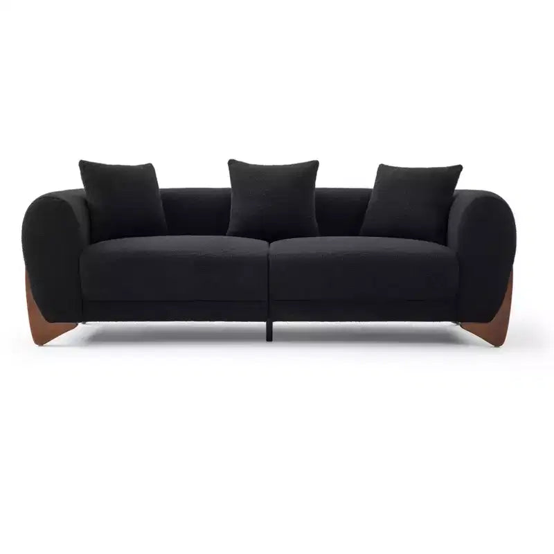 Mid Century Modern Sofa with Lamb Wool Fabric, Upholstered Living Room Sofa with Waist Cushion, Reading Sofa for Bedroom Sunroom