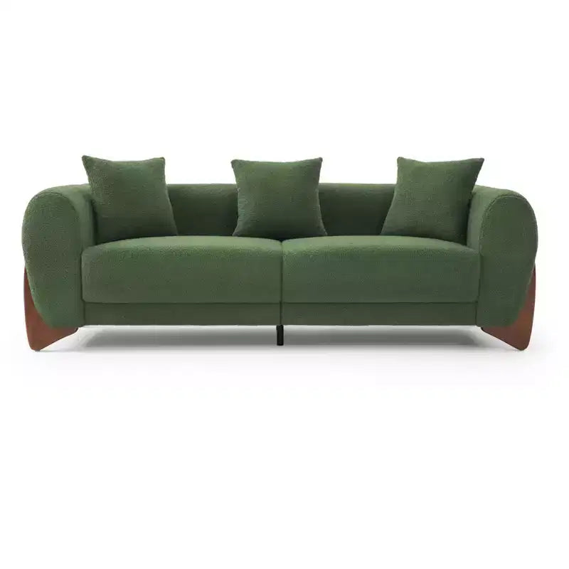 Mid Century Modern Sofa with Lamb Wool Fabric, Upholstered Living Room Sofa with Waist Cushion, Reading Sofa for Bedroom Sunroom
