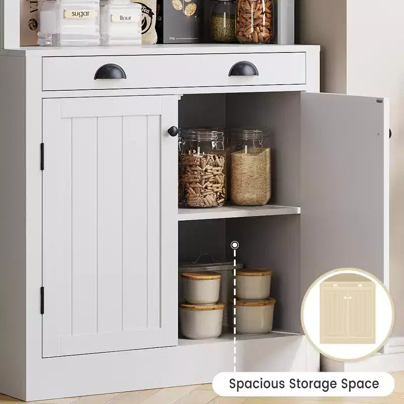 70 Tall Freestanding Bookshelf, 5 Tier Wooden Bookcase with Open Shelves & Cabinet, Modern Display Storage Cabinet, Pantry Sideboard