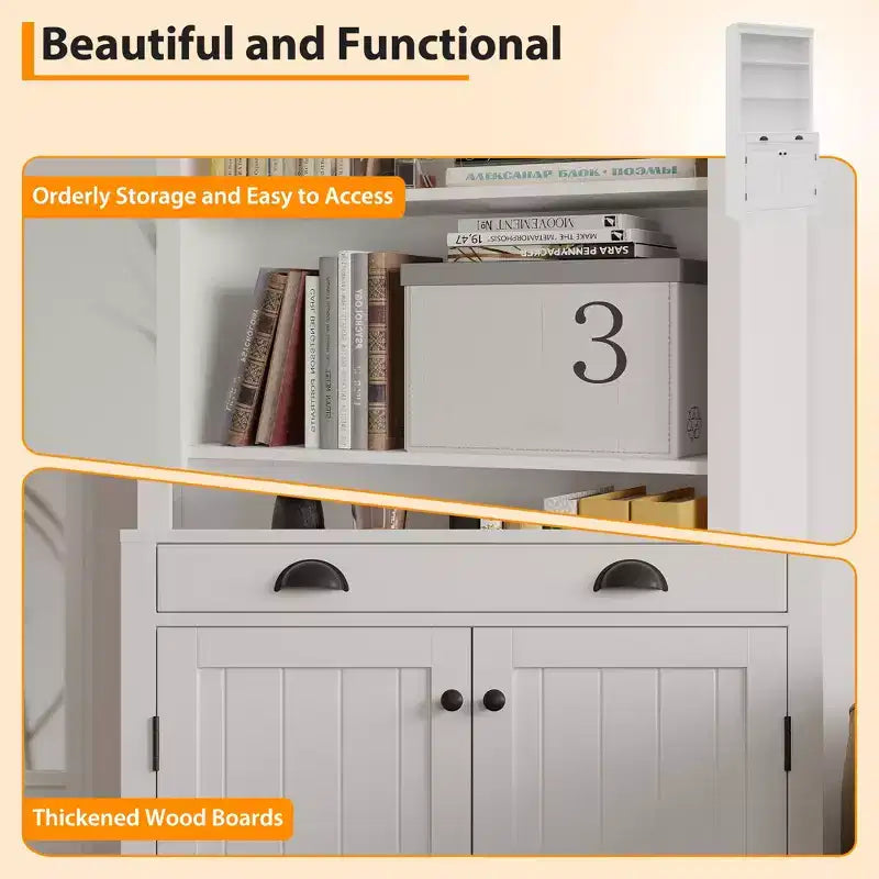 70 Tall Freestanding Bookshelf, 5 Tier Wooden Bookcase with Open Shelves & Cabinet, Modern Display Storage Cabinet, Pantry Sideboard