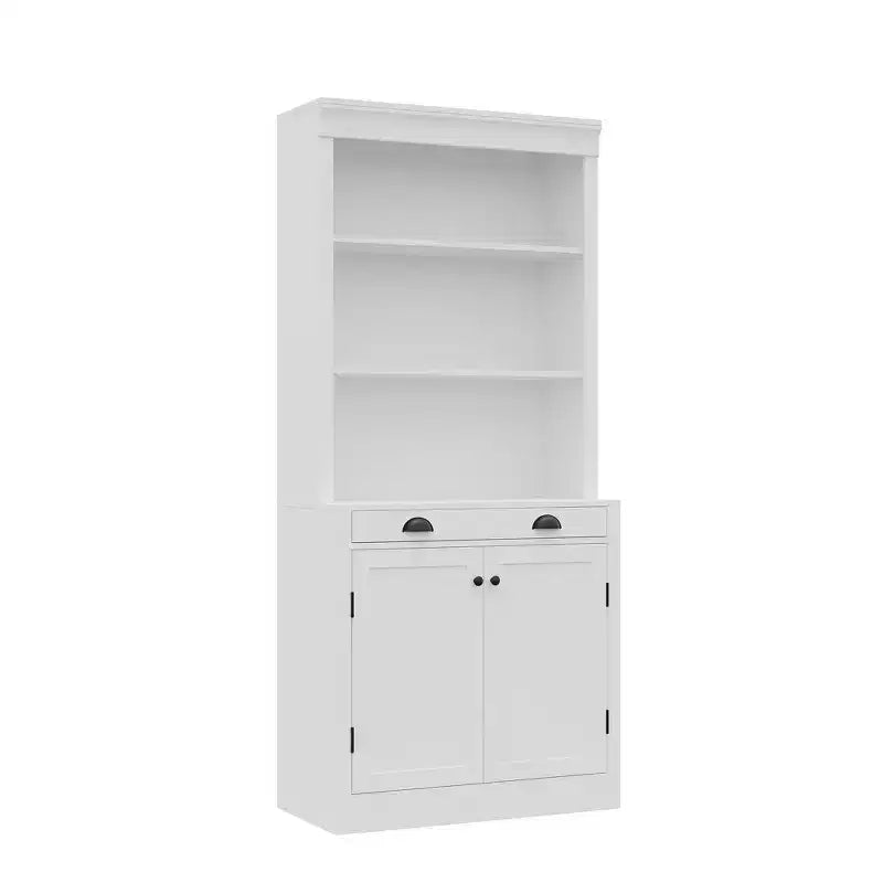 70 Tall Freestanding Bookshelf, 5 Tier Wooden Bookcase with Open Shelves & Cabinet, Modern Display Storage Cabinet, Pantry Sideboard