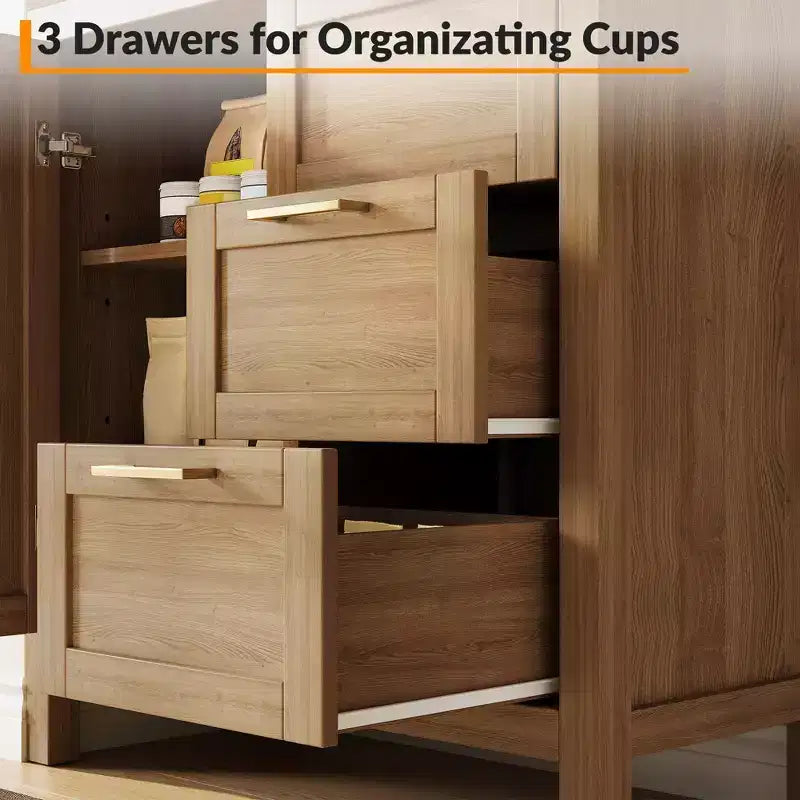 Wooden Storage Cabinet with 3 Drawers for Living Room, Walnut