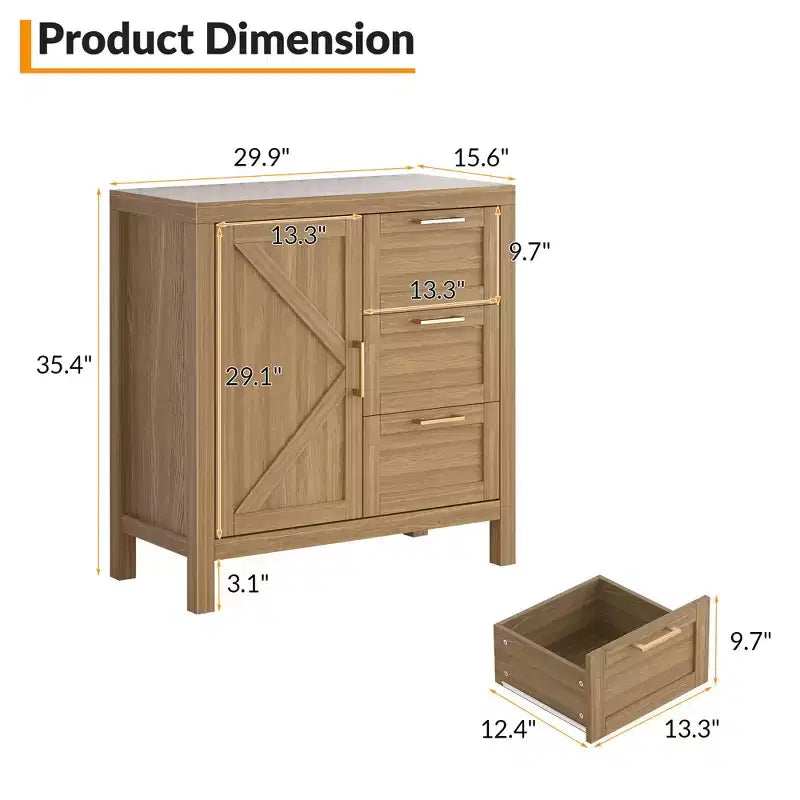 Wooden Storage Cabinet with 3 Drawers for Living Room, Walnut