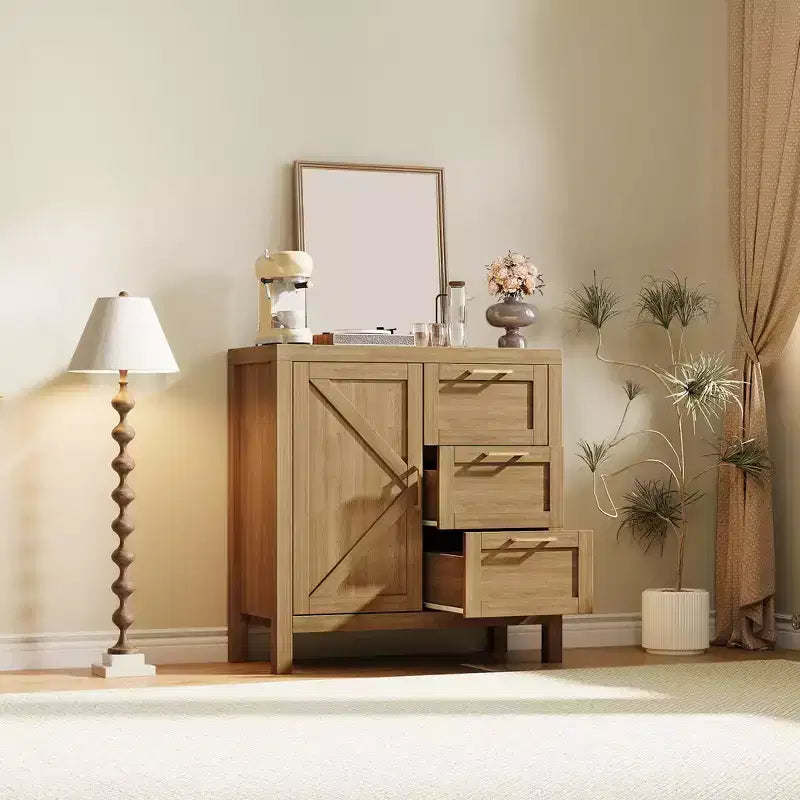 Wooden Storage Cabinet with 3 Drawers for Living Room, Walnut