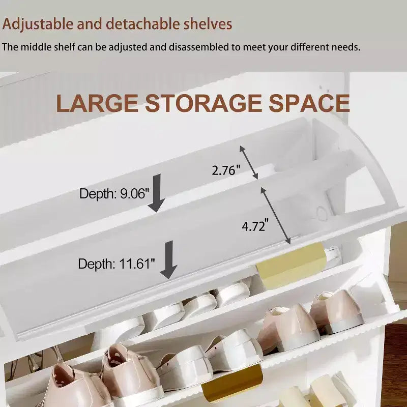 Fluted Narrow Shoe Storage Cabinet with 3 Flip Drawers, Modern Shoe Cabinet, Freestanding Hidden Shoe Rack for Hallway, Entryway, Living Room