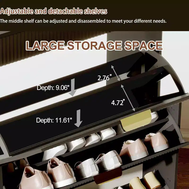 Fluted Narrow Shoe Storage Cabinet with 3 Flip Drawers, Modern Shoe Cabinet, Freestanding Hidden Shoe Rack for Hallway, Entryway, Living Room