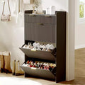 Fluted Narrow Shoe Storage Cabinet with 3 Flip Drawers, Modern Shoe Cabinet, Freestanding Hidden Shoe Rack for Hallway, Entryway, Living Room