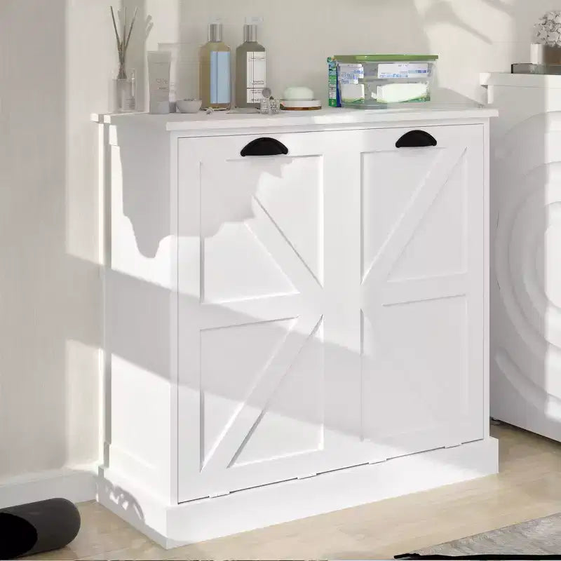 31.49 in. W x 13.77 in. D x 30.7 in. H White Linen Cabinet with 2 Doors