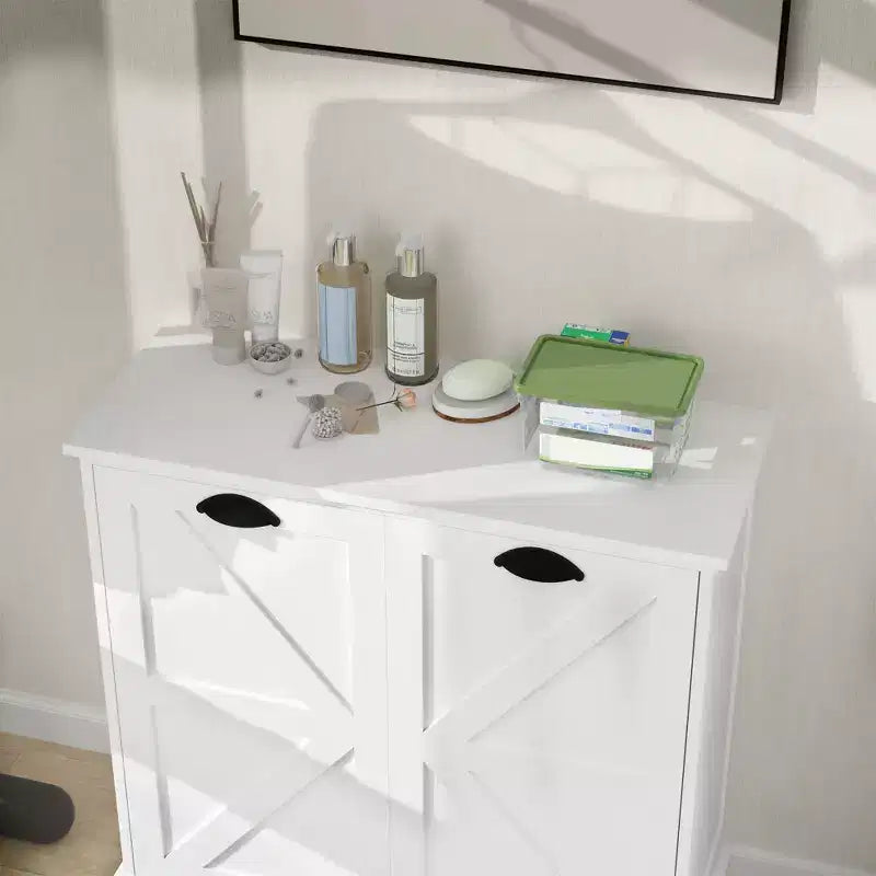 31.49 in. W x 13.77 in. D x 30.7 in. H White Linen Cabinet with 2 Doors