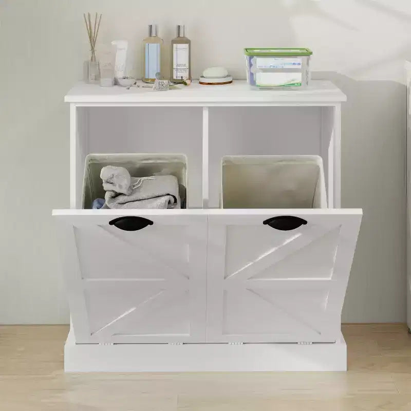 31.49 in. W x 13.77 in. D x 30.7 in. H White Linen Cabinet with 2 Doors