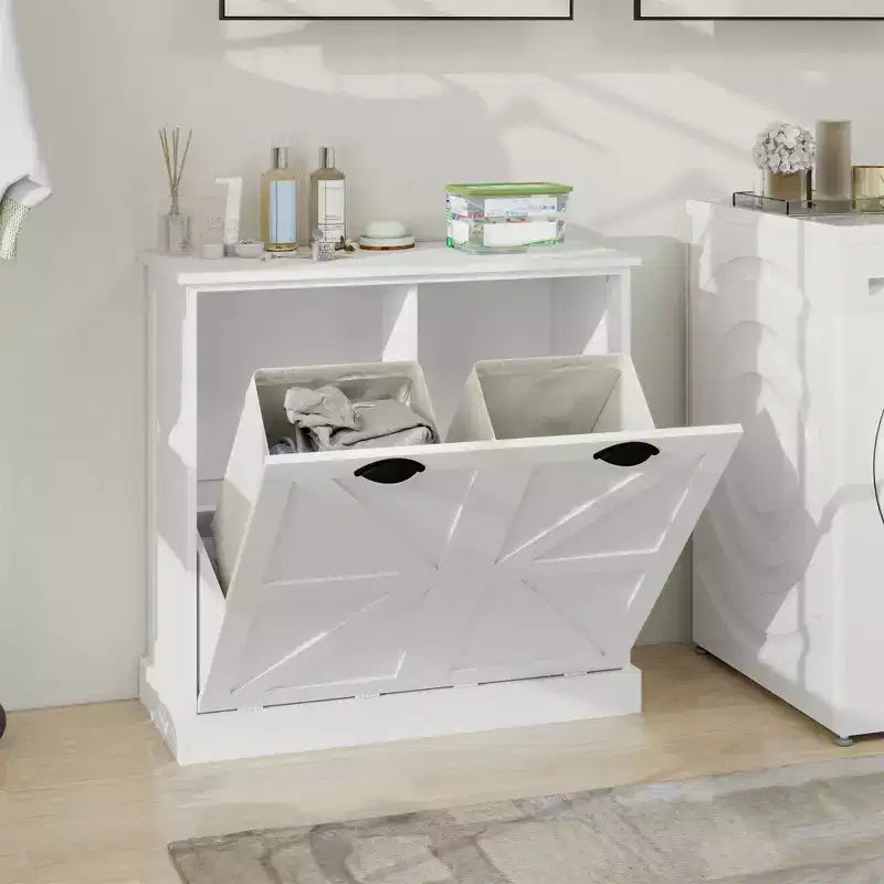 31.49 in. W x 13.77 in. D x 30.7 in. H White Linen Cabinet with 2 Doors