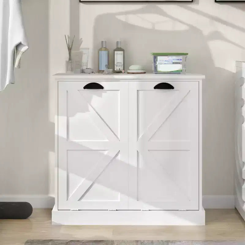 31.49 in. W x 13.77 in. D x 30.7 in. H White Linen Cabinet with 2 Doors