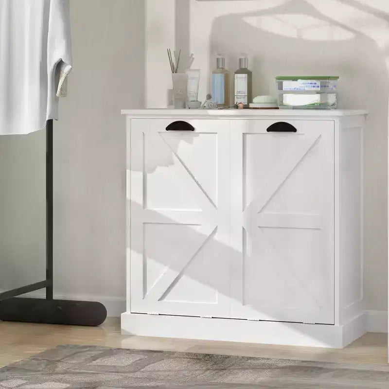 31.49 in. W x 13.77 in. D x 30.7 in. H White Linen Cabinet with 2 Doors