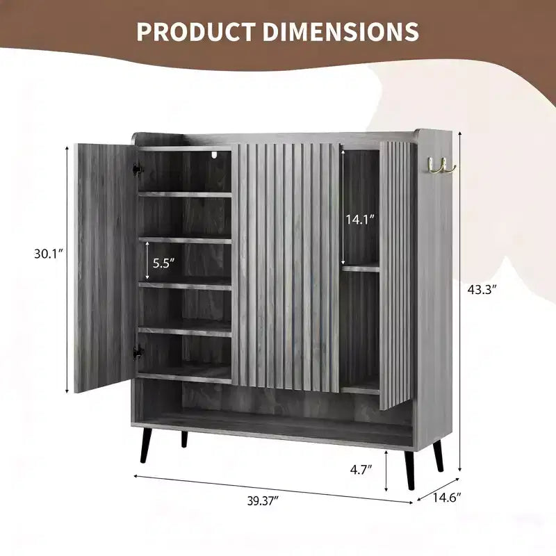 3-Door Shoe Cabinet with 6-Layer for Entryway, Freestanding Shoe Storage Organizer for Hallway, Living Room, or Bedroom
