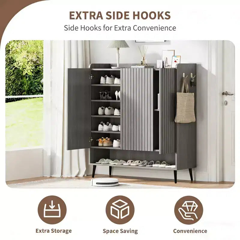 3-Door Shoe Cabinet with 6-Layer for Entryway, Freestanding Shoe Storage Organizer for Hallway, Living Room, or Bedroom
