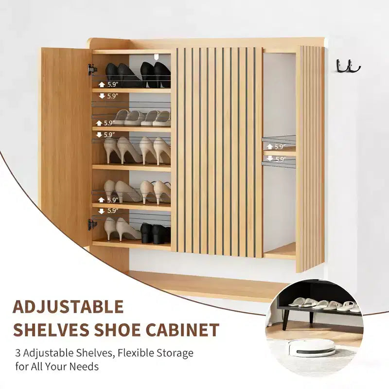 3-Door Shoe Cabinet with 6-Layer for Entryway, Freestanding Shoe Storage Organizer for Hallway, Living Room, or Bedroom